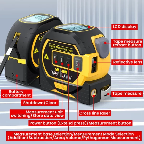 1pc Laser Tape Measure 3 In 1 Digital Tape Measure - Image 6