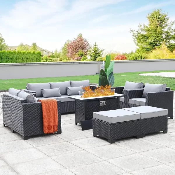 7 Piece Furniture Set, Set Non-Slip Cushions & Waterproof Cover, 45 Inch Outdoor Propane Fire Pit Table Patio Sets - Image 7
