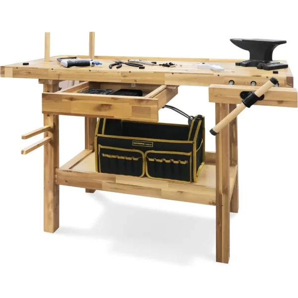 48-Inch Acacia Hardwood Workbench with Drawer - 330lbs Weight Capacity - Image 2