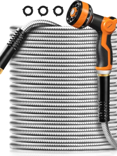 Metal Garden Hose 100FT, Stainless Steel Water Hose with Nozzle