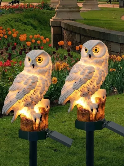 1 pc, Solar Resin Lawn Lamp, Parrot, Owl