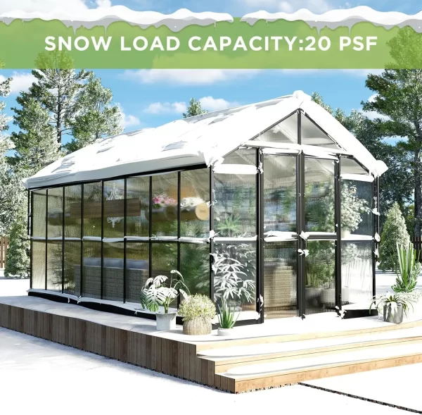 8x16x7.5 FT Polycarbonate Greenhouse Double with Swing Doors 4 Vents 5.2FT Added Wall Height, Walk-in Large Aluminum Greenhouse - Image 16