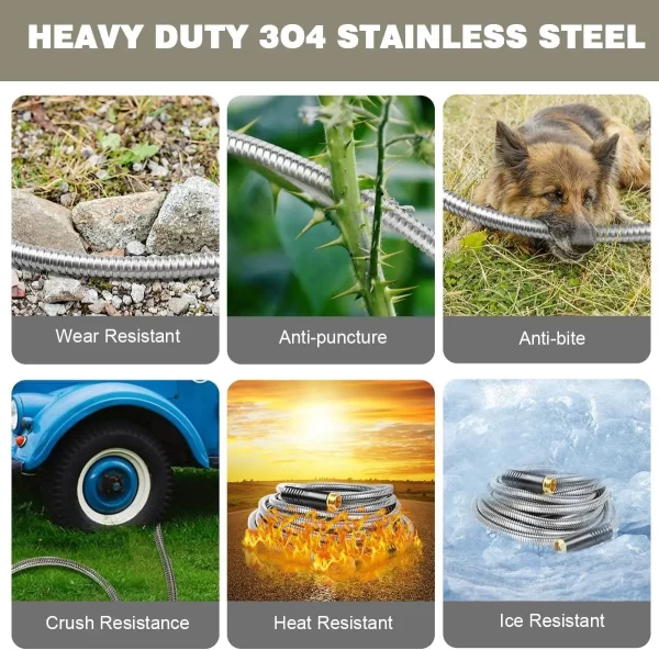 Metal Garden Hose 100FT, Stainless Steel Water Hose with Nozzle - Image 5