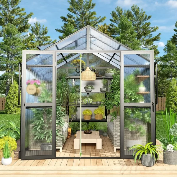 8x16x7.5 FT Polycarbonate Greenhouse Double with Swing Doors 4 Vents 5.2FT Added Wall Height, Walk-in Large Aluminum Greenhouse - Image 26