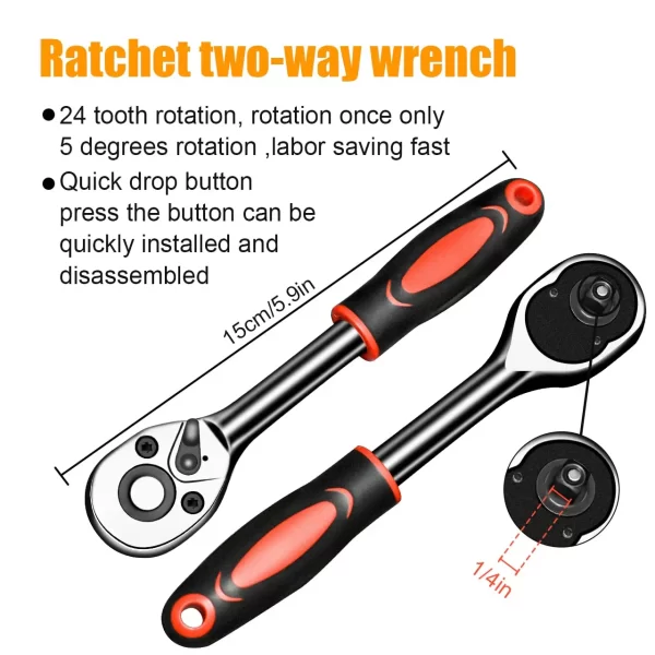 46pcs/set Drive Socket Set Ratchet Wrench , Metric - Image 5