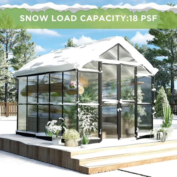 8x16x7.5 FT Polycarbonate Greenhouse Double with Swing Doors 4 Vents 5.2FT Added Wall Height, Walk-in Large Aluminum Greenhouse - Image 28