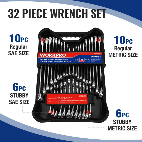 WORKPRO 32-Piece SAE & Metric Combination Wrenches Set - Image 2