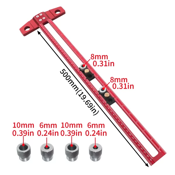 Woodworking 2 in 1 Drilling Positioning Scoring Ruler Aluminum - Image 8
