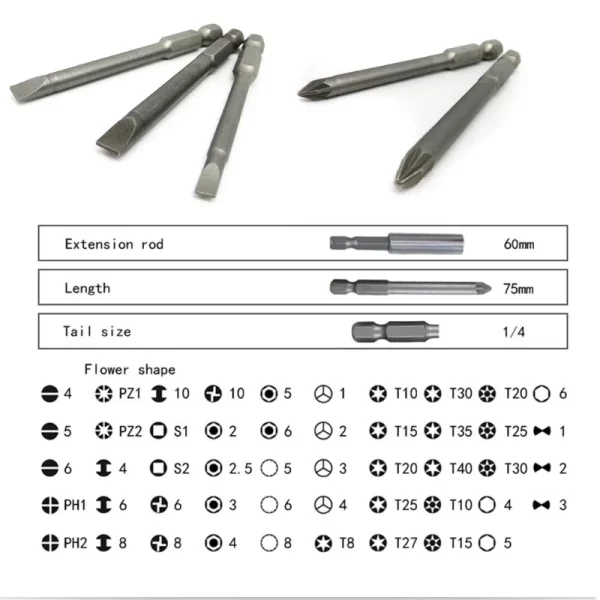 50pcs 75mm Extra Long Reach Bit Set Security Screwdriver Bits Torx Star Hex Bit - Image 9