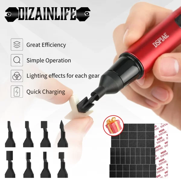 DSPIAE ES-A Reciprocating Sander DIY Electric USB Charge Grinding Pen Plastic Model Sanding Heads Sandpaper