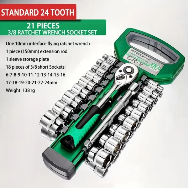 24Tooth Drive Socket Set1/4"-3/8"-1/2"Ratchet Socket Wrench Set - Image 8