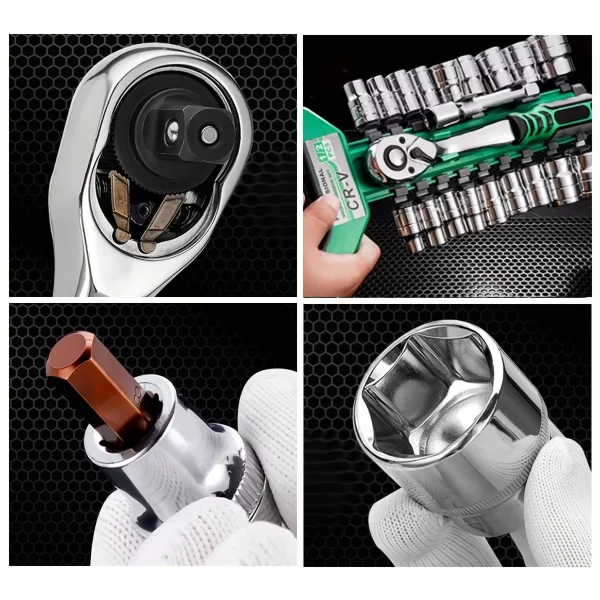24Tooth Drive Socket Set1/4"-3/8"-1/2"Ratchet Socket Wrench Set - Image 4