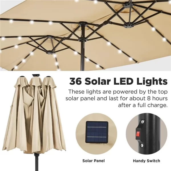 15 ft Large Patio Umbrella with Solar Lights Double-Sided Outdoor Rectangle Market Umbrellas with 36 LED Lights/Base Included - Image 4