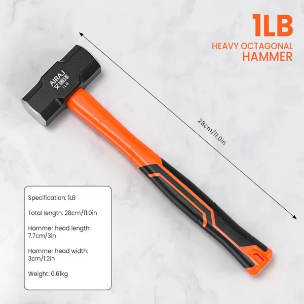 AIRAJ Octagon Hammer Heavy Wall Hammer One-Piece Heavy Hand Hammer Wall Removal Soft Handle Solid Iron Hammer Construction Tool - Image 9