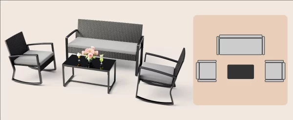 4 Piece Set, Wicker Patio Furniture with Glass Coffee Table - Image 8