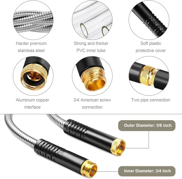 Metal Garden Hose 100FT, Stainless Steel Water Hose with Nozzle - Image 6