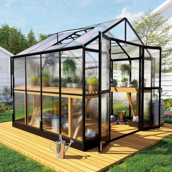 8x16x7.5 FT Polycarbonate Greenhouse Double with Swing Doors 4 Vents 5.2FT Added Wall Height, Walk-in Large Aluminum Greenhouse - Image 29