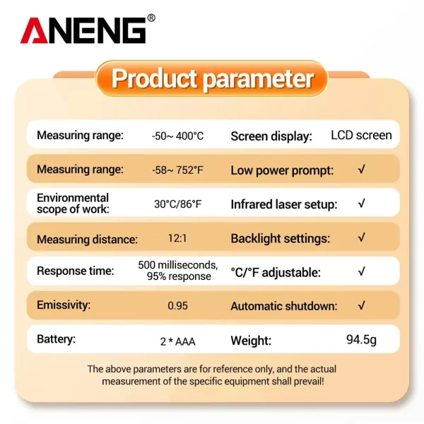 ANENG TH201 Celsius Display Digital Infrared Thermometer - Image 6