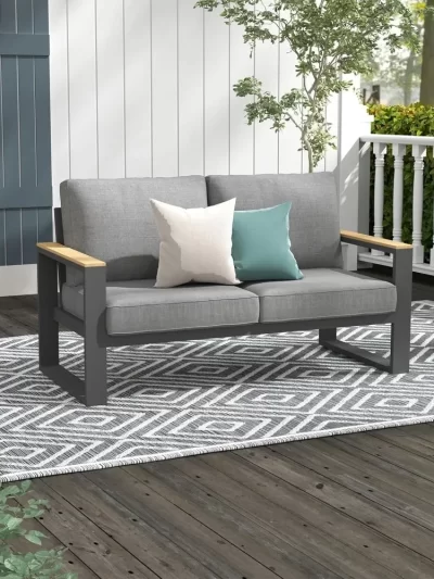 Aluminum Outdoor Loveseat, All-Weather Metal Patio Furniture Sofa
