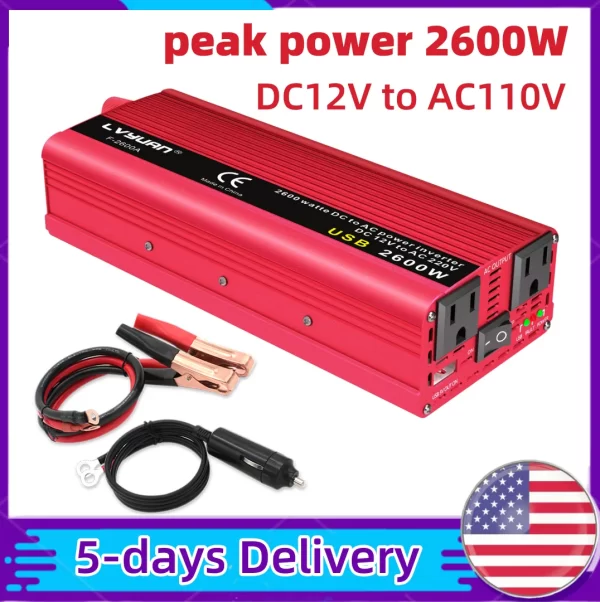 DC12V to AC110V 1500W/2000W/2600W Portable Car Inverter Charger