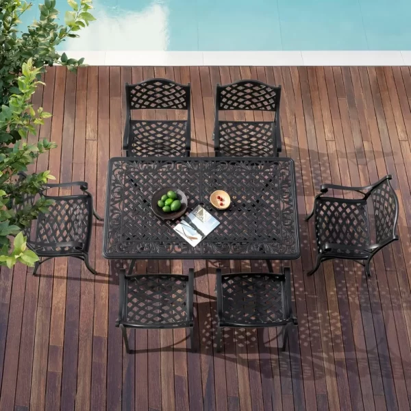 60" Outdoor Dining Table with 2.09" Umbrella Hole, All Weather Cast Aluminum - Image 4