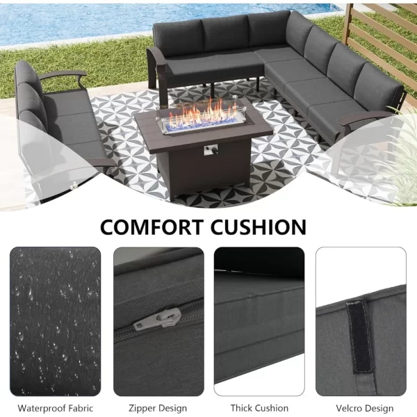 Aluminum Patio Furniture with Fire Pit Table, 8 Seats Outdoor Patio Conversation Set - Image 4