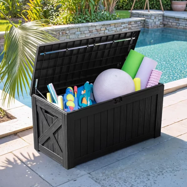 Resin Deck Box 120 Gallon Waterproof Large Deck Boxes Plus Outdoor Indoor Storage - Image 3