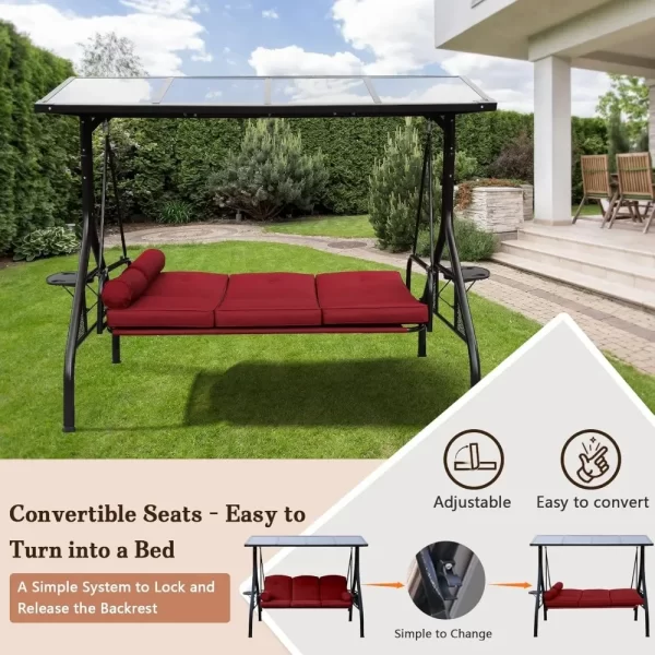 Outdoor Porch Swing with Polycarbonate Hardtop, 3 Seat Patio Swing - Image 12