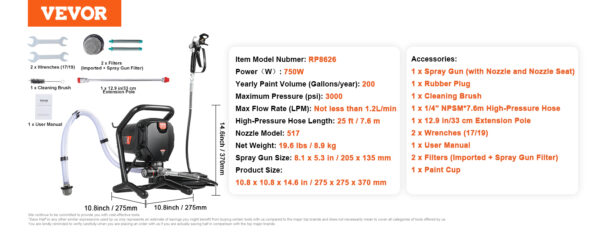 VEVOR 750W 950W Airless Paint Sprayer 3000PSI  Airless - Image 23