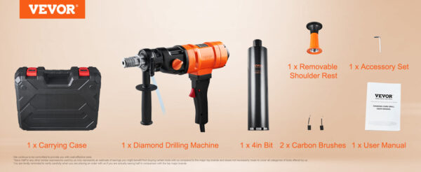 VEVOR 1500W 4in Bit Diamond Core Drill Machine Handheld Concrete Core Drill - Image 14