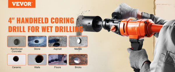 VEVOR 1500W 4in Bit Diamond Core Drill Machine Handheld Concrete Core Drill - Image 9
