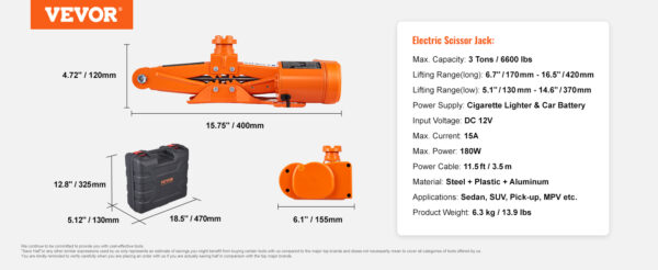 VEVOR Electric Car Jack 3 Ton Scissor Jack with Electric Impact Wrench 12V Portable Car Jack - Image 19