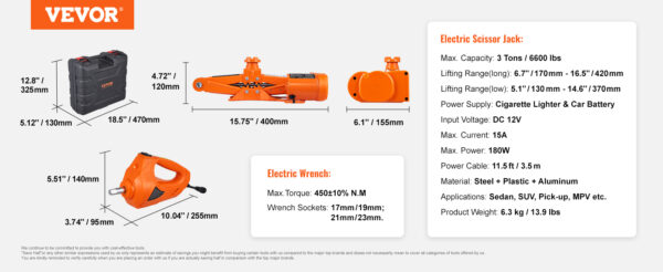 VEVOR Electric Car Jack 3 Ton Scissor Jack with Electric Impact Wrench 12V Portable Car Jack - Image 18