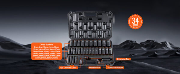 VEVOR 1/2" Drive Impact Socket Set  6 Point - Image 12