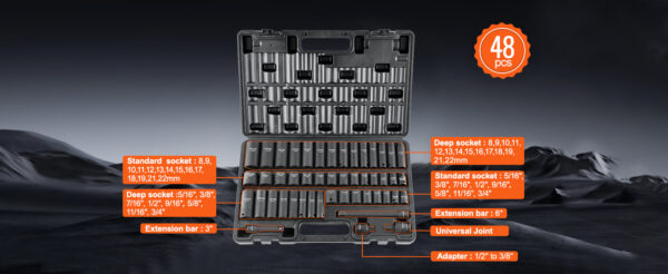 VEVOR 1/2" Drive Impact Socket Set  6 Point - Image 13