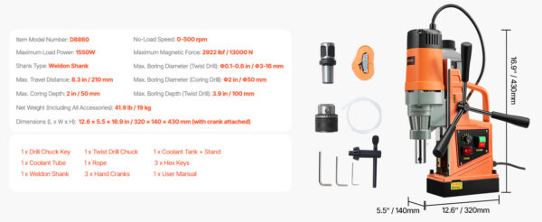 VEVOR 1300W 1400W 2" Electric Drilling Machine Magnetic Drill Press - Image 25