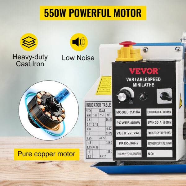 VEVOR Mini Metal Lathe Machine 7"x14" - Image 14
