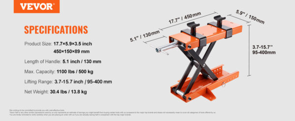 VEVOR Motorcycle Lift 500kg Motorcycle Scissor Lift Jack - Image 15