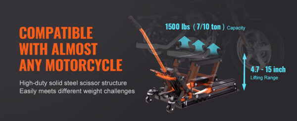 VEVOR Steel Hydraulic Motorcycle Jack Stand 1500 LBS ATV Scissor Lift Jack - Image 9