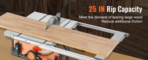 VEVOR Table Saw for Jobsite 10inch 15-Amp 25-in Max Rip Capacity 40T Blade Portable Compact for DIY Woodworking Furniture Making - Image 13
