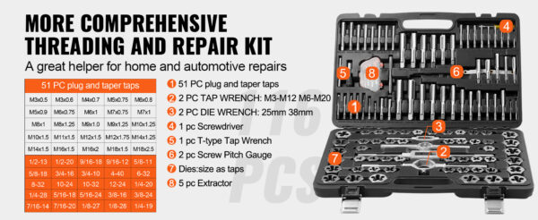 VEVOR 116-Piece Tap and Die Set Include Metric and SAE Size - Image 10