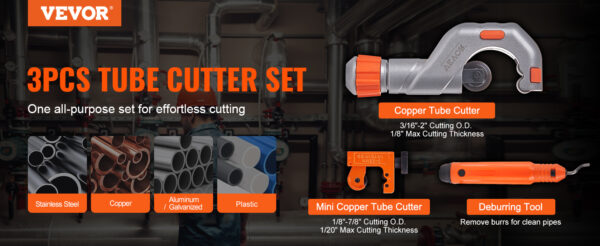 VEVOR 3PCS Tubing Cutter Mini Tube Cutter Deburring  Duty Pipe Cutter - Image 9