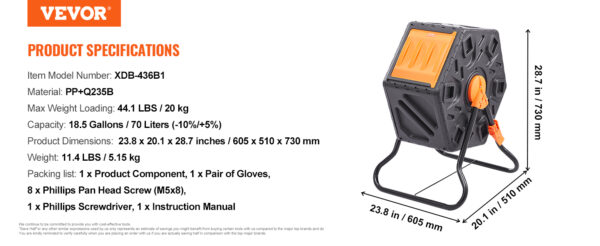VEVOR Compost Bin 18.5/37/43-Gal Dual Chamber - Image 14