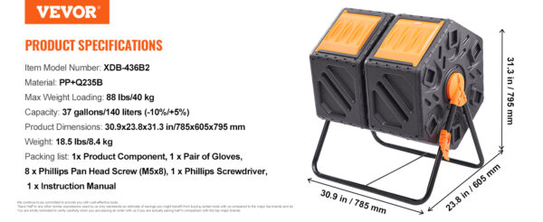 VEVOR Compost Bin 18.5/37/43-Gal Dual Chamber - Image 15