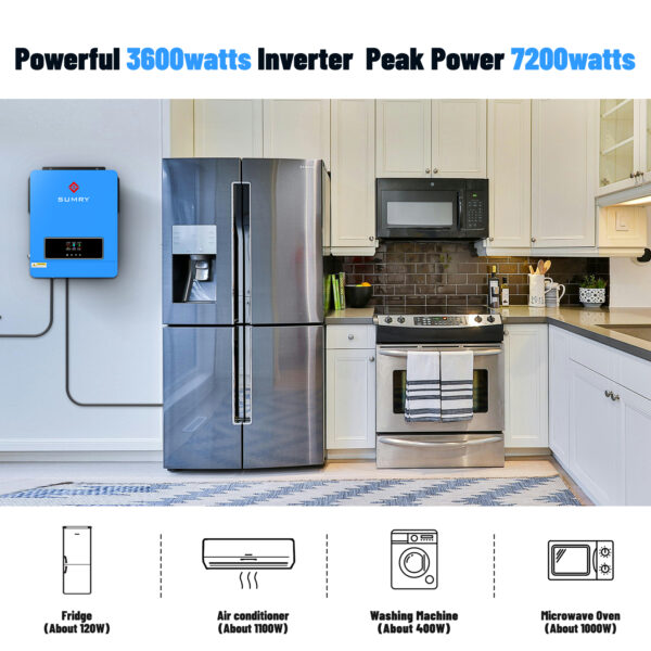 Sumry 3600W Hybrid Solar Inverter 24V 110V Pure Sine Wave on/Off Grid Inverter - Image 9