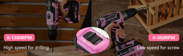 Power Drill Cordless: DEKO Pink Cordless Drill 20V Electric Power Drill Set Tool for Women - Image 10