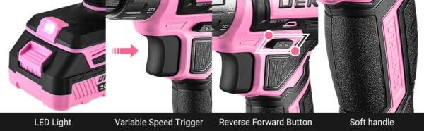 Power Drill Cordless: DEKO Pink Cordless Drill 20V Electric Power Drill Set Tool for Women - Image 11