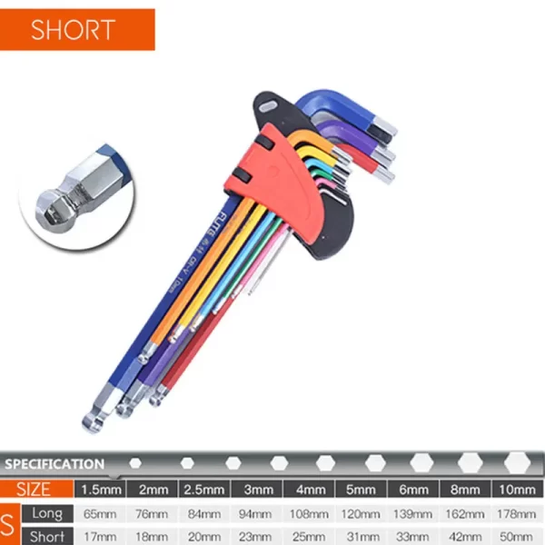 Allen Key Set L Wrench Kit For Allen Screw 9PCS Long Arm Hex Key Set - Image 9