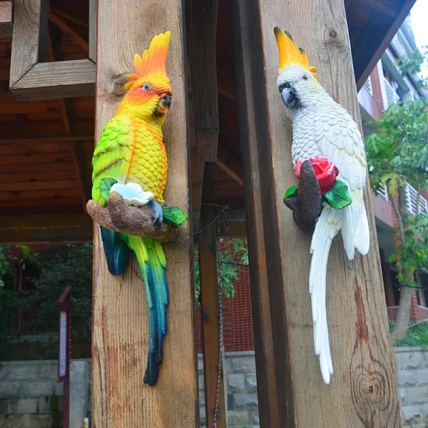 Resin Parrot Statue Wall Mounted DIY Outdoor Garden Tree Decoration Animal Sculpture - Image 44
