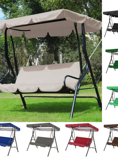 2pcs/set 210D Patio Swing Cover Set Waterproof UV-resistant Swing Canopy Seat Top Awning 190*132*15cm